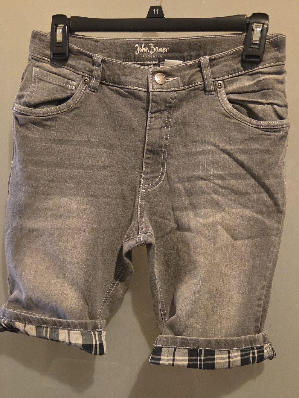 John Baner Gray Denim Roll-Cuff Shorts